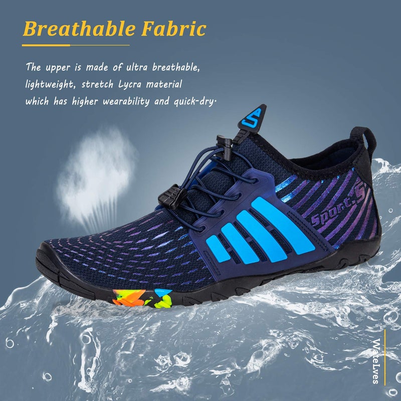 WateLves Water Shoes Mens Womens Beach Swim Shoes Quick-Dry Aqua Socks Pool Shoes for Surf Yoga Water Aerobics (B/Dark Blue, 41) - Image 3